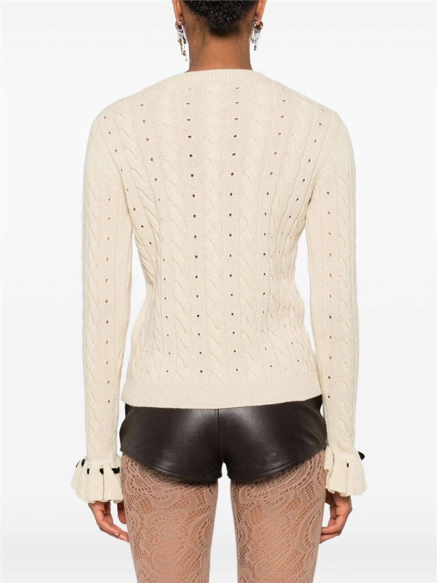 Cable-knit ruffled-cuff sweater-VALENTINO-Verso