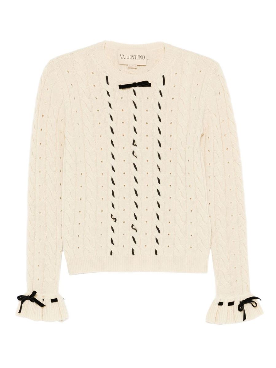 Cable-knit ruffled-cuff sweater-VALENTINO-Verso