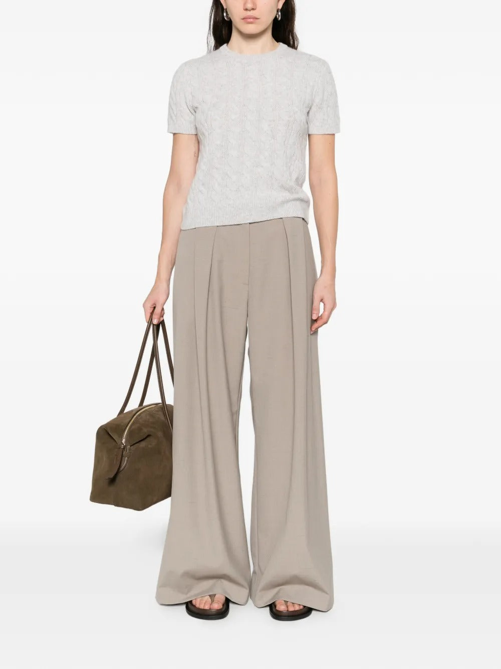 Cable-knit Wool & Cashmere-blend Short-sleeve Sweater-VINCE-Verso