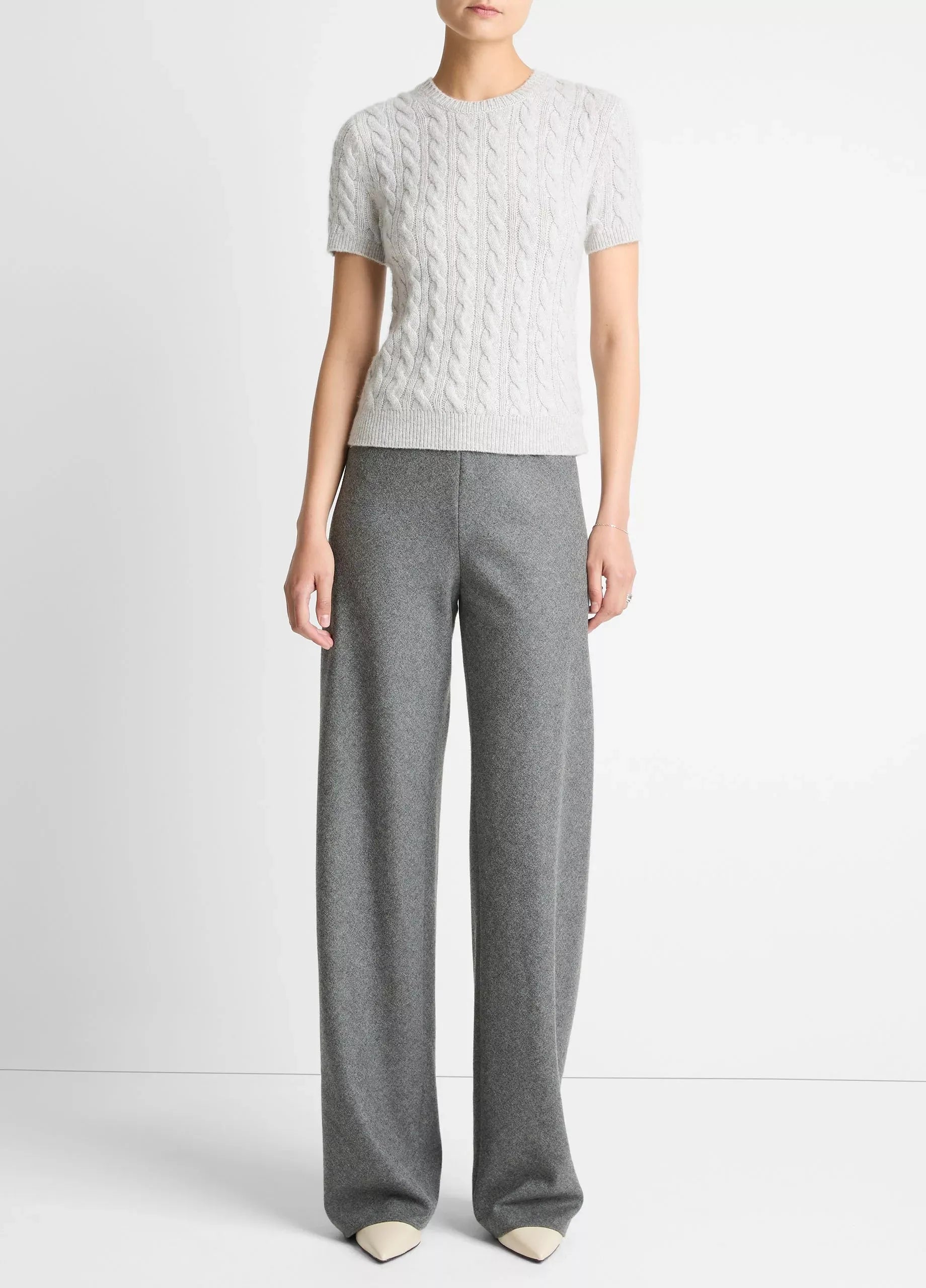 Cable-knit wool & cashmere-blend short-sleeve sweater-VINCE-Verso