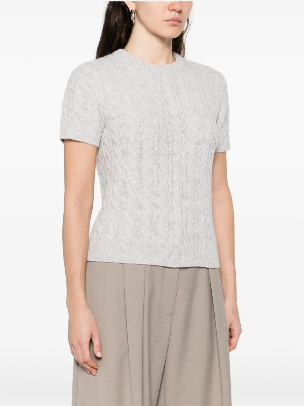 Cable-knit Wool & Cashmere-blend Short-sleeve Sweater-VINCE-Verso