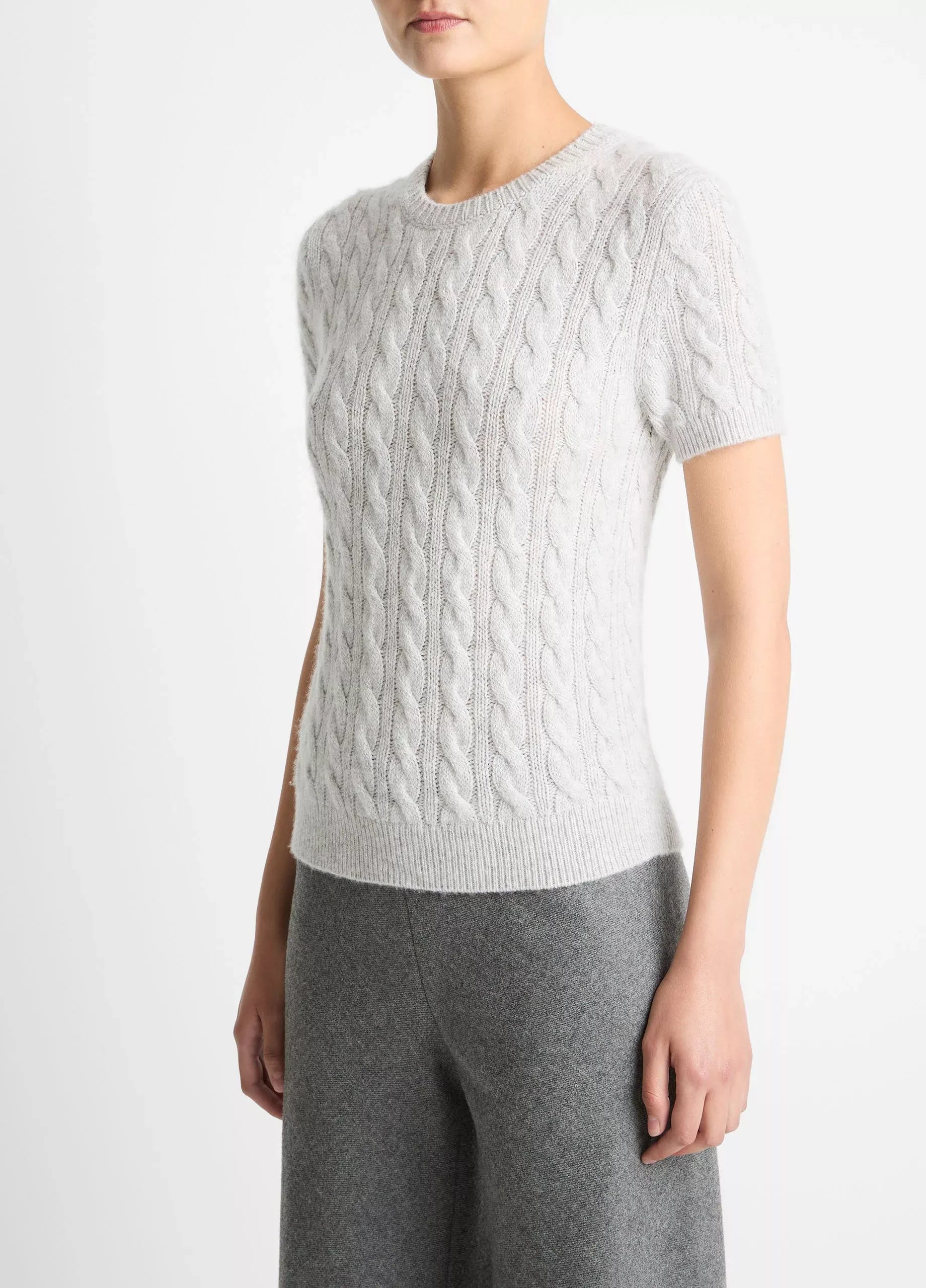 Cable-knit wool & cashmere-blend short-sleeve sweater-VINCE-Verso