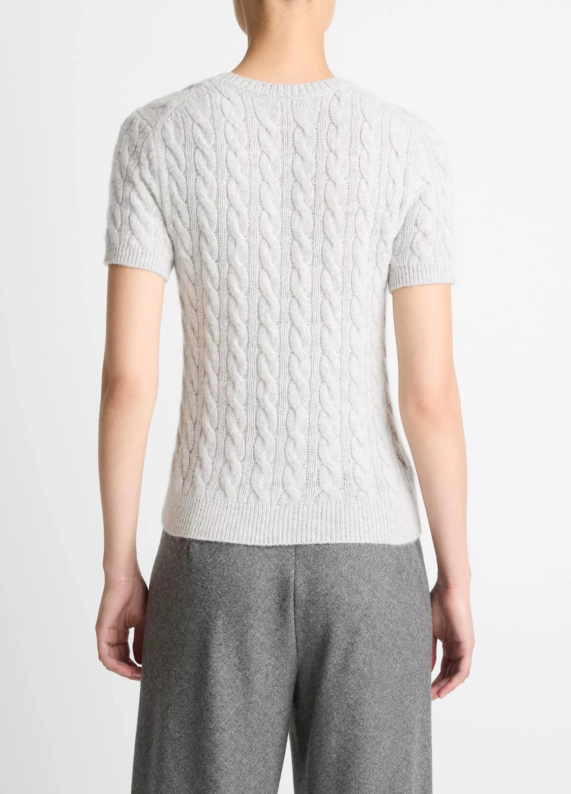 Cable-knit wool & cashmere-blend short-sleeve sweater-VINCE-Verso