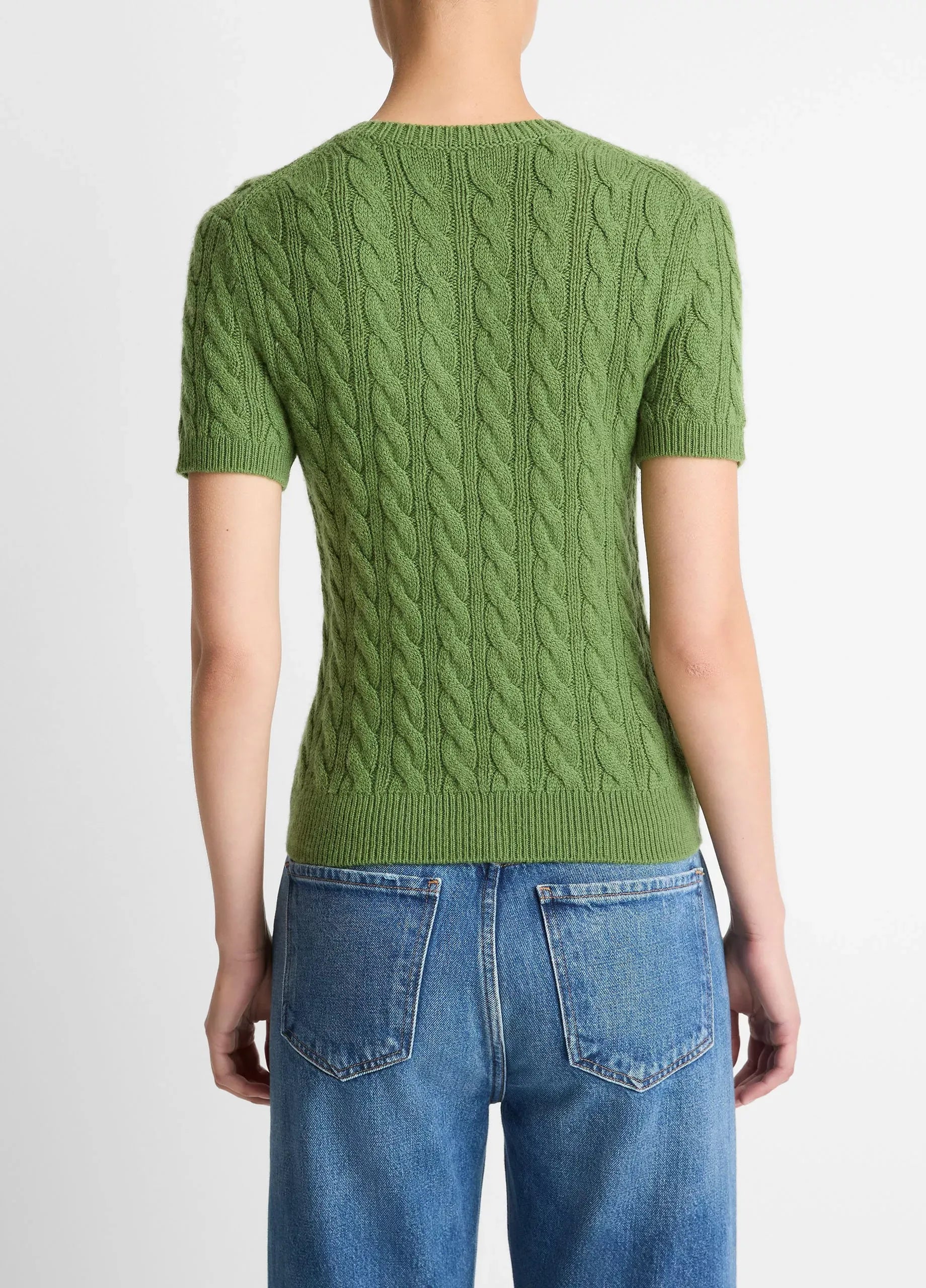 Cable-knit wool & cashmere-blend short-sleeve sweater-VINCE-Verso