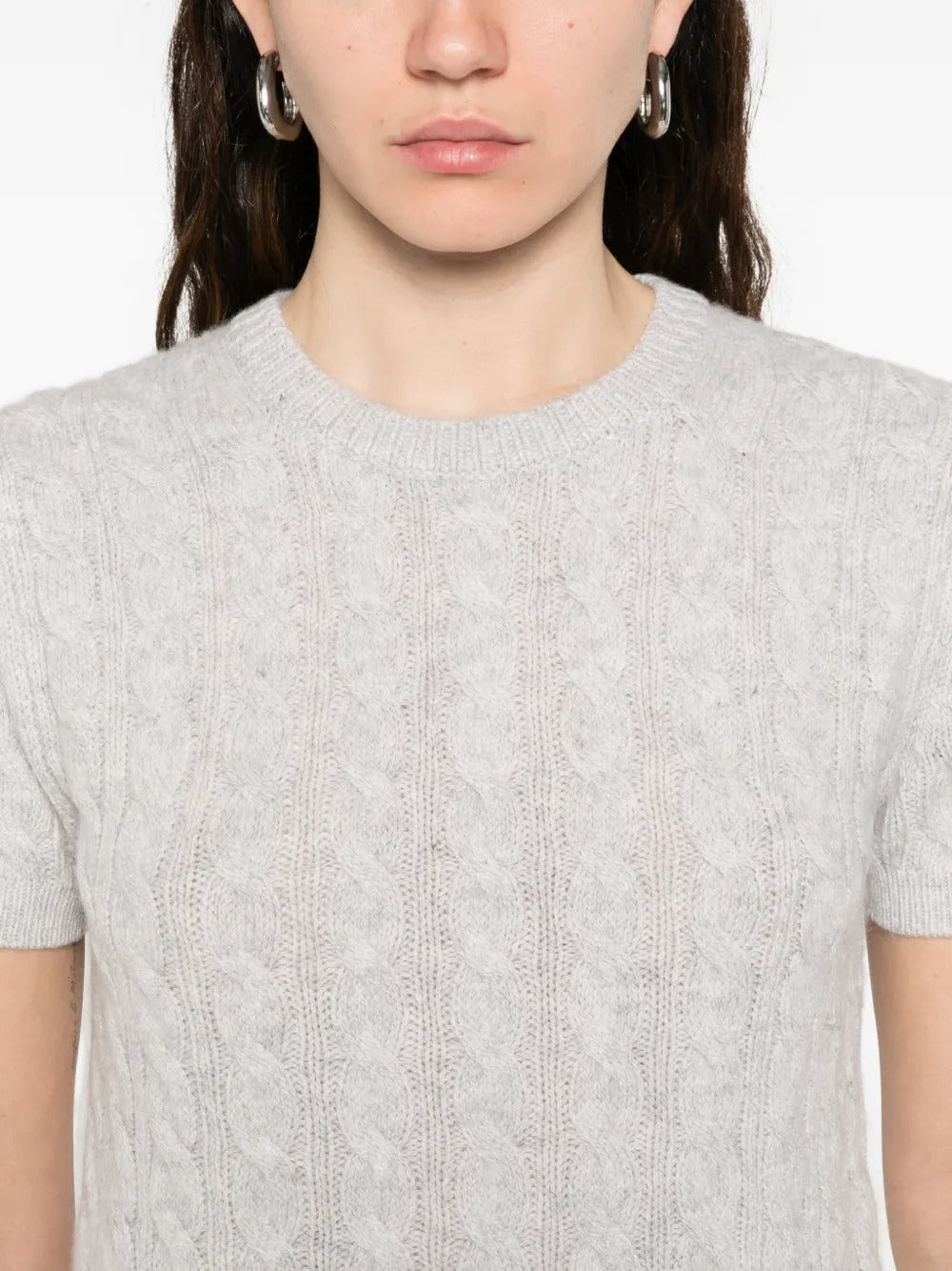 Cable-knit Wool & Cashmere-blend Short-sleeve Sweater-VINCE-Verso