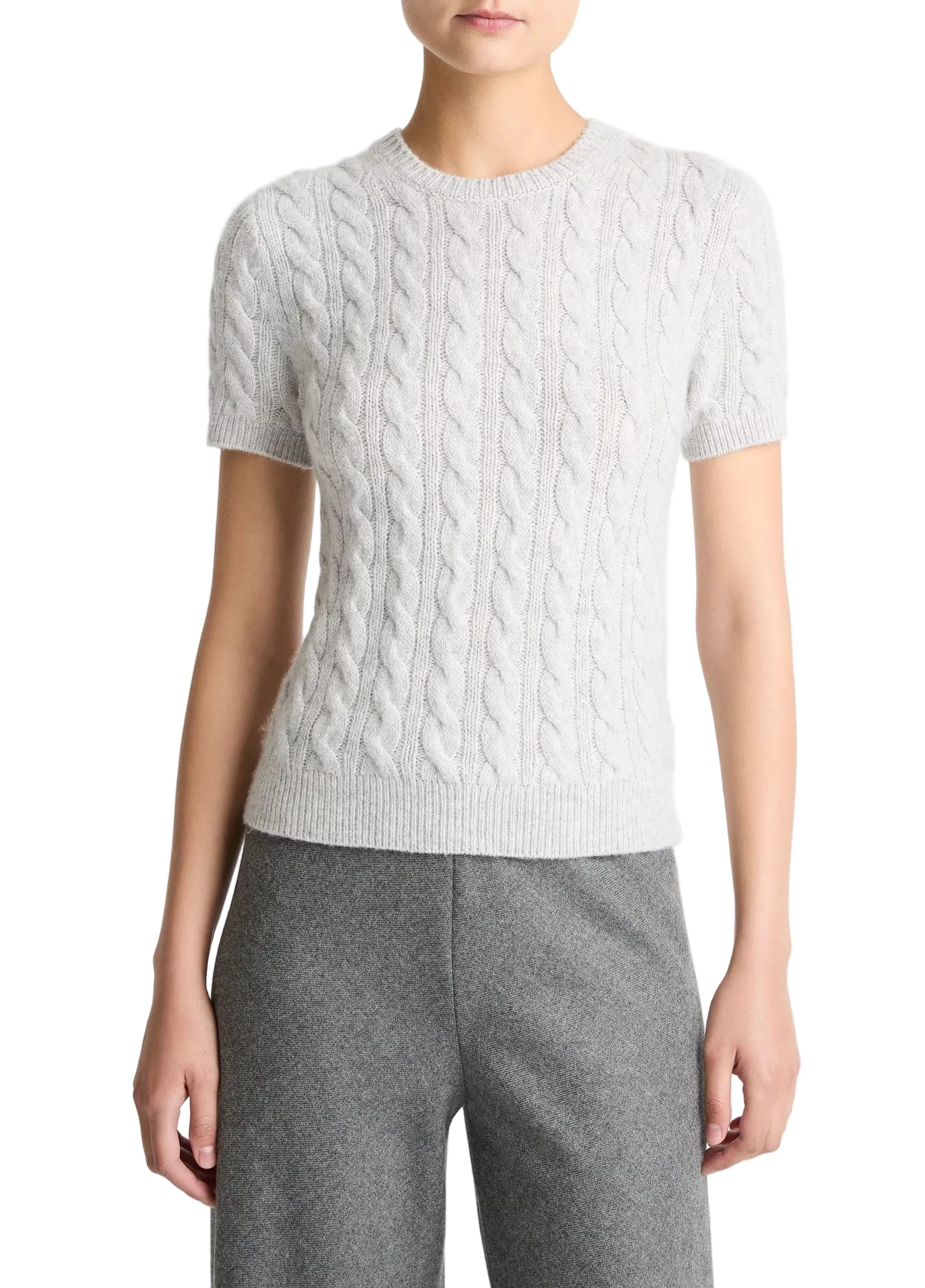 Cable-knit wool & cashmere-blend short-sleeve sweater-VINCE-Verso