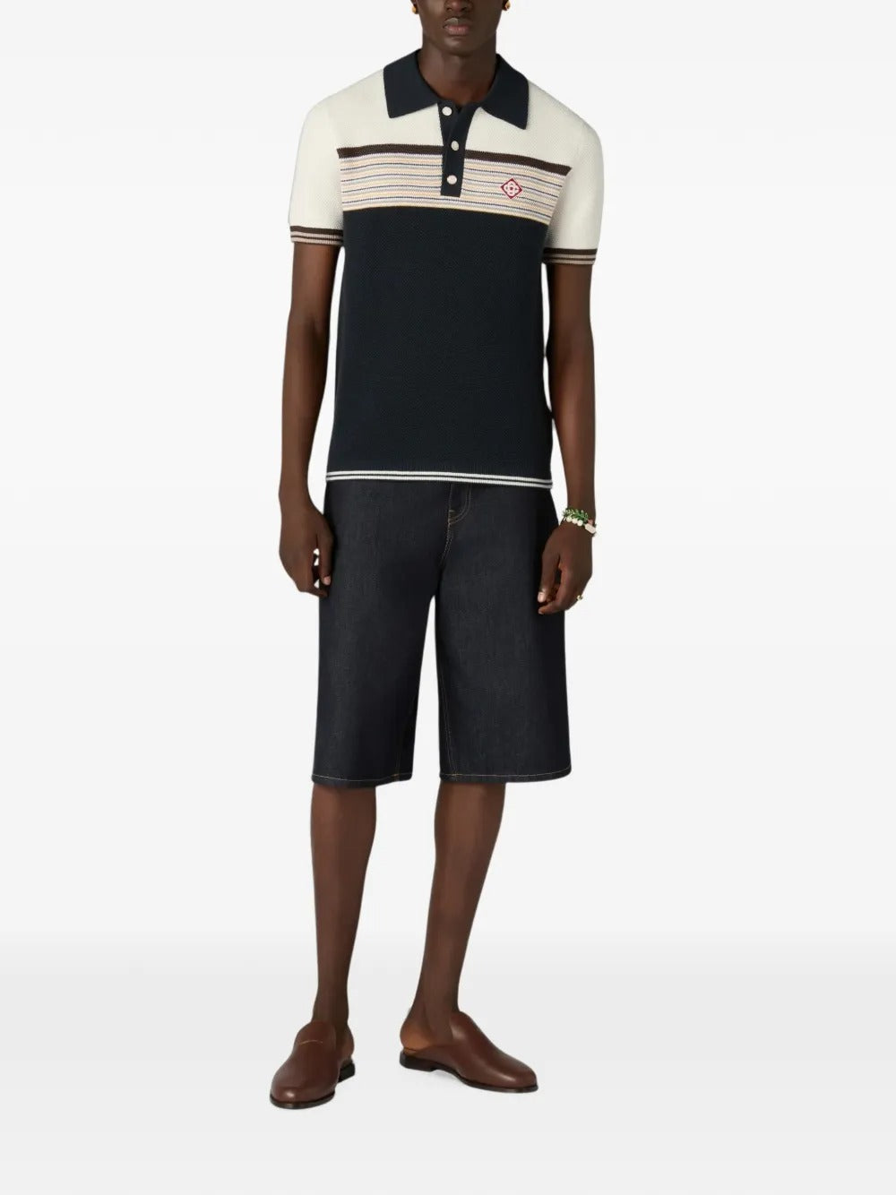 Café Culture Wool Stripe Short Sleeve Polo Shirt