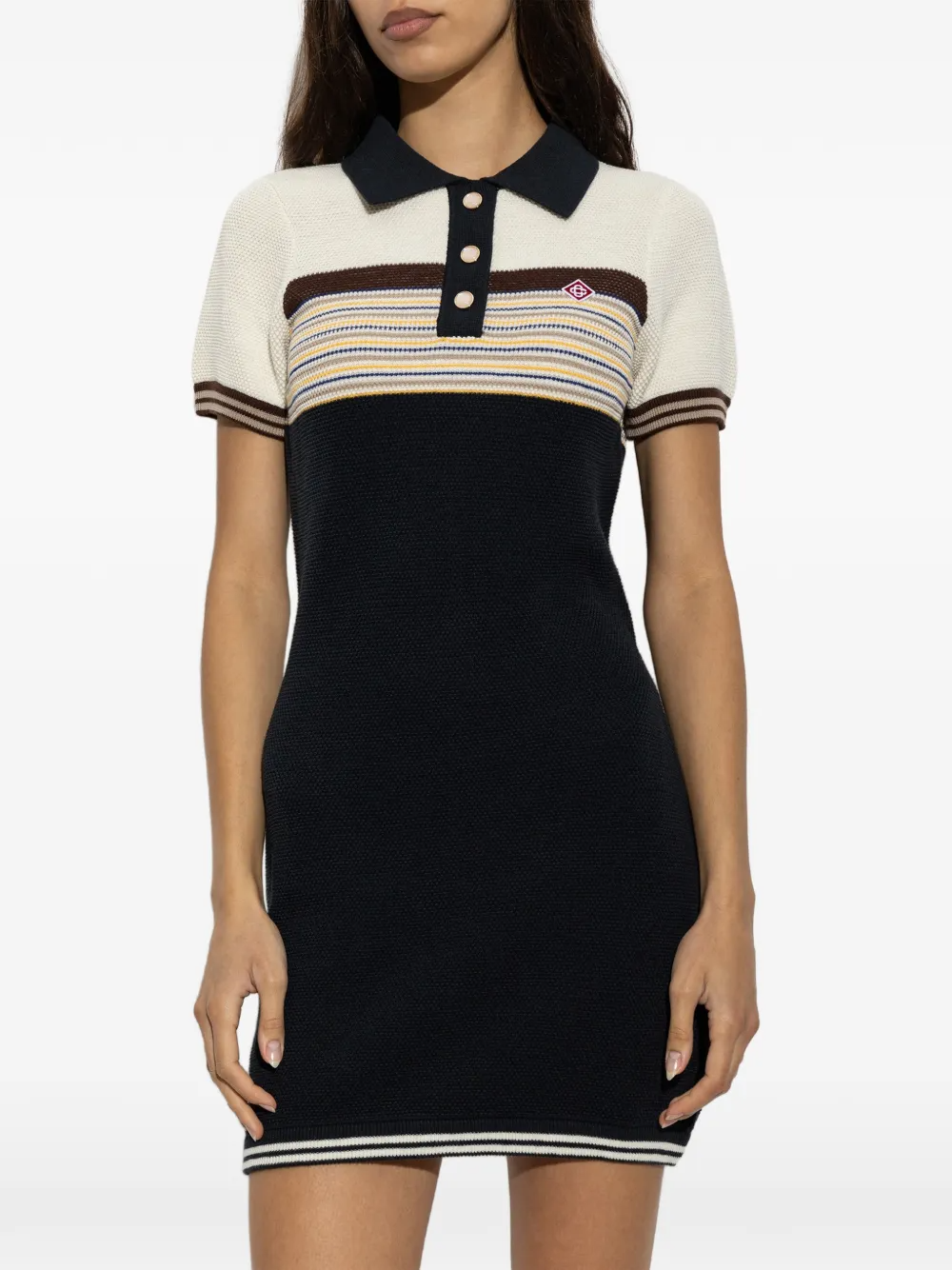 Café striped logo-patch mini dress-CASABLANCA-Verso