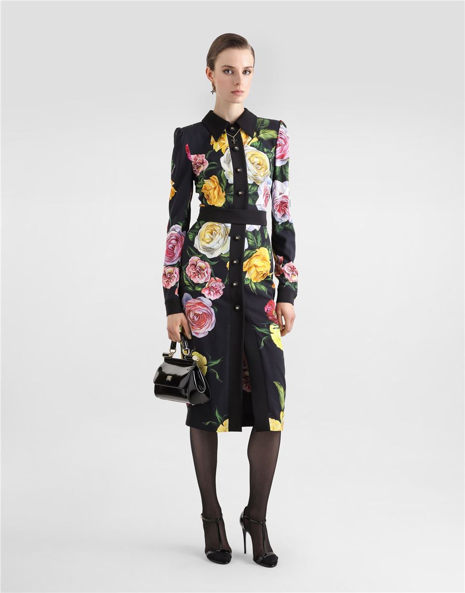 CALF-LENGTH CADY SHIRT DRESS WITH PEONY AND ROSE PRINT -  DOLCE & GABBANA -  Verso
