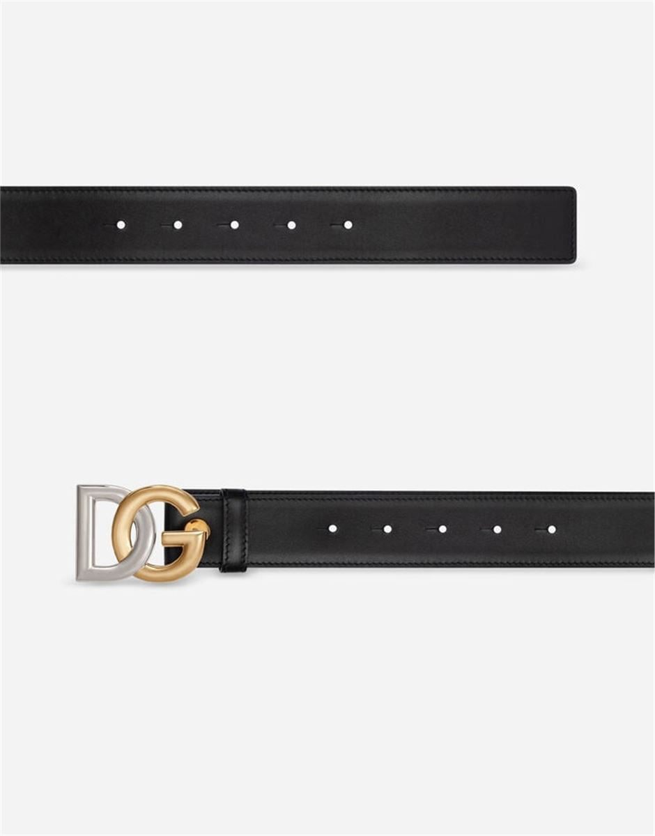 CALFSKIN BELT WITH DOUBLE-PLATED DG LOGO - DOLCE & GABBANA - Verso