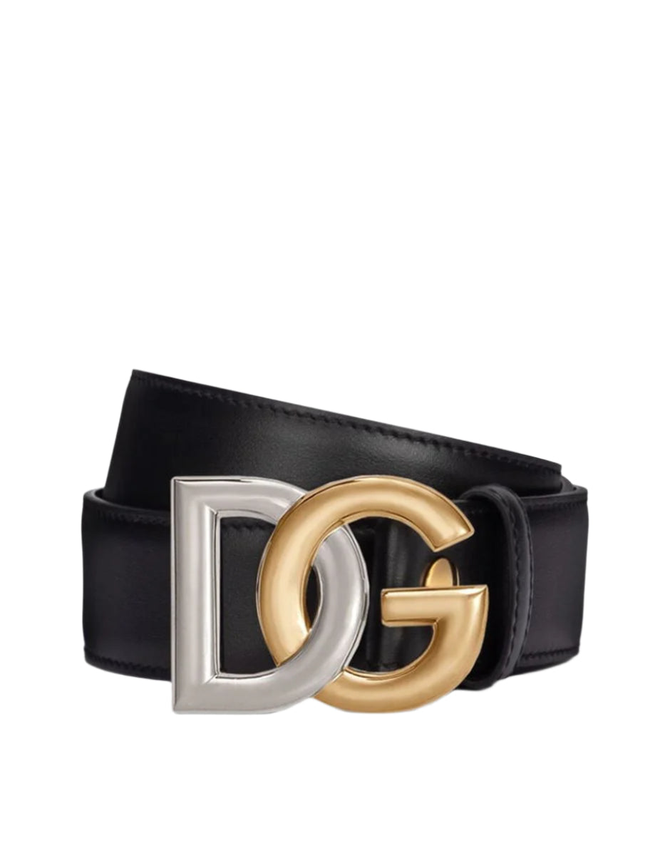 CALFSKIN BELT WITH DOUBLE-PLATED DG LOGO - DOLCE & GABBANA - Verso