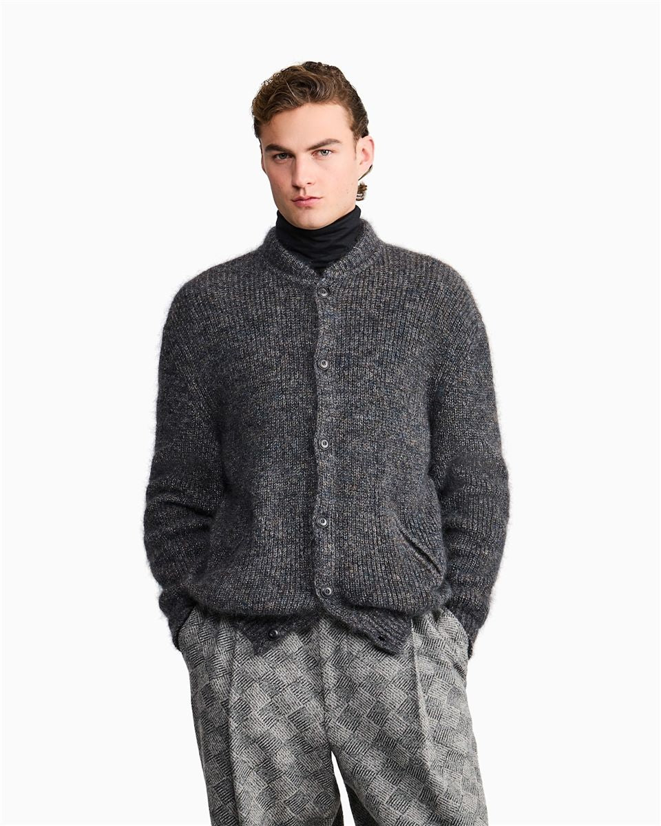 Cardigan Regular Fit Mohair Wool in Half Cardigan Stitch-GIORGIO ARMANI-Verso