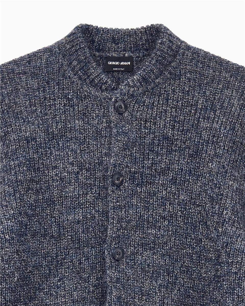 Cardigan Regular Fit Mohair Wool in Half Cardigan Stitch-GIORGIO ARMANI-Verso