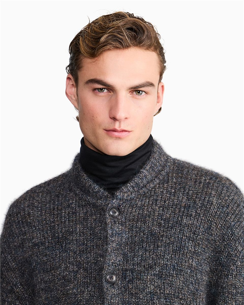 Cardigan Regular Fit Mohair Wool in Half Cardigan Stitch-GIORGIO ARMANI-Verso