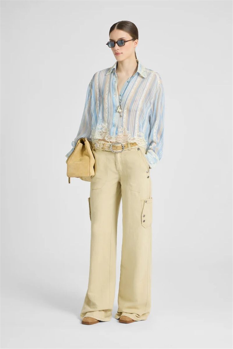 Cargo trousers in cotton-linen blend denim-ERMANNO SCERVINO-Verso