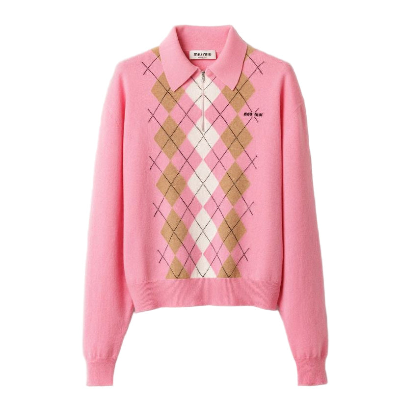 Cashmere Half-zipper Polo Shirt-MIU MIU-Verso