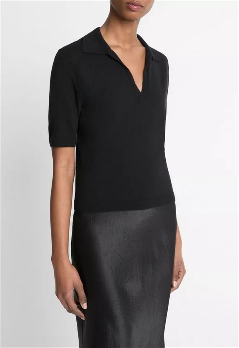 CASHMERE-SILK SHORT-SLEEVE POLO SWEATER - VINCE - Verso