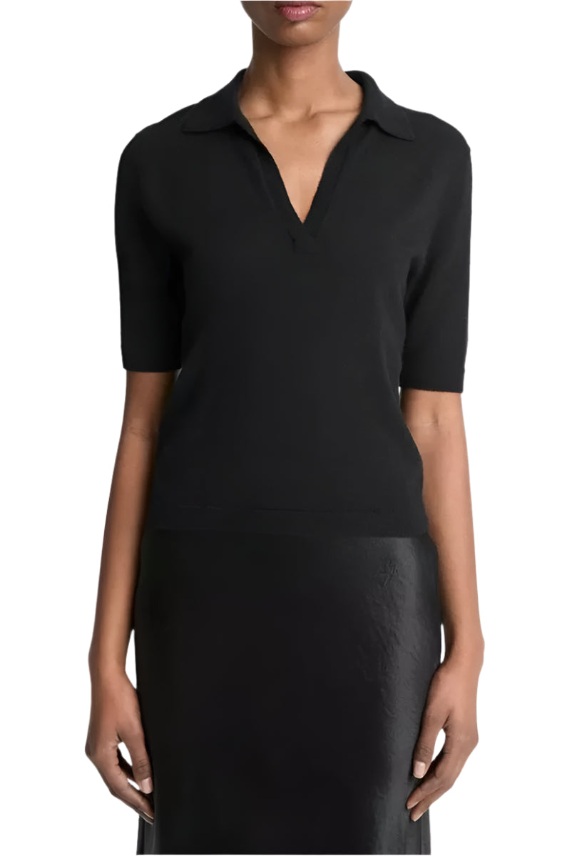 CASHMERE-SILK SHORT-SLEEVE POLO SWEATER - VINCE - Verso