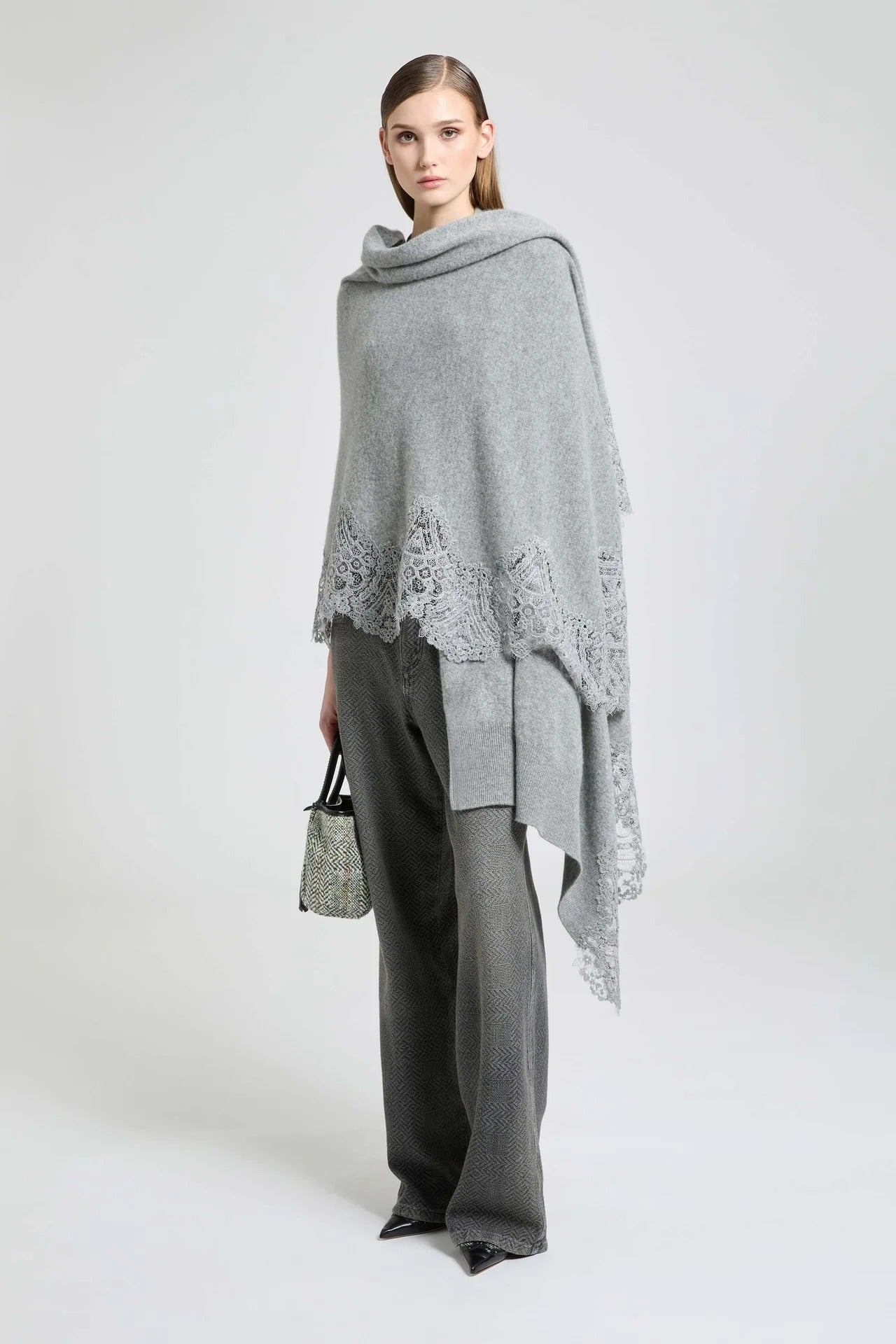 Cashmere Stole with Wool Lace Trim-ERMANNO SCERVINO-Verso