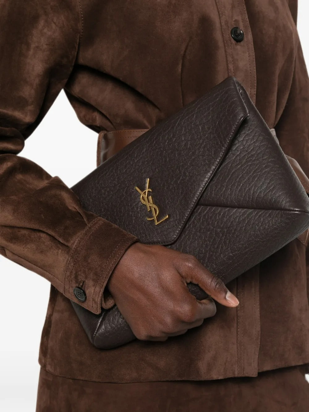Cassandre Grained-Leather Clutch Bag-SAINT LAURENT-Verso