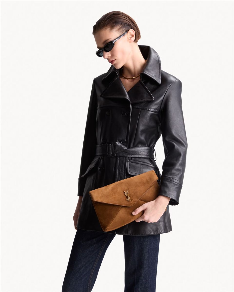 Cassandre Large Envelope Pouch in Suede-SAINT LAURENT-Verso