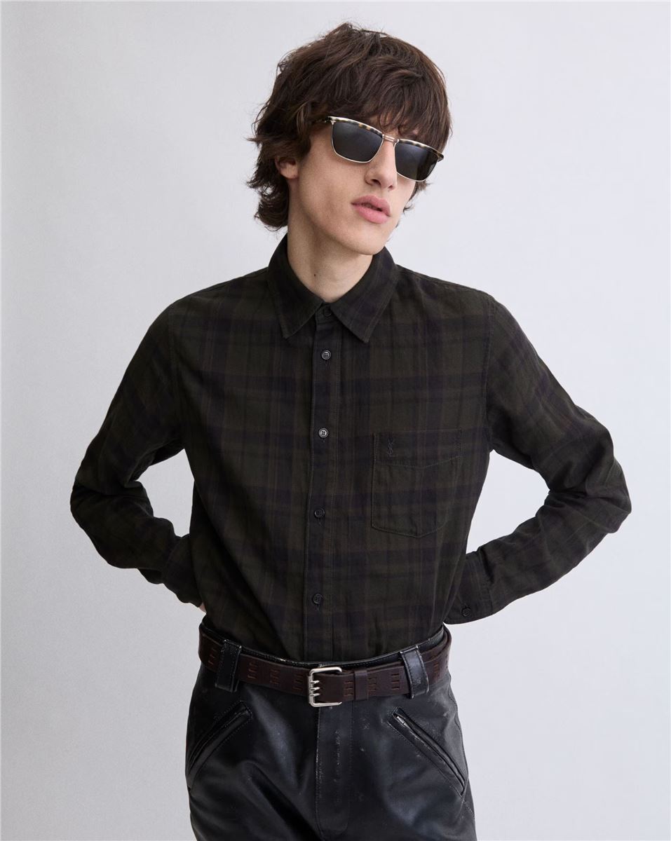 Cassandre Shirt in Cotton Check-SAINT LAURENT-Verso