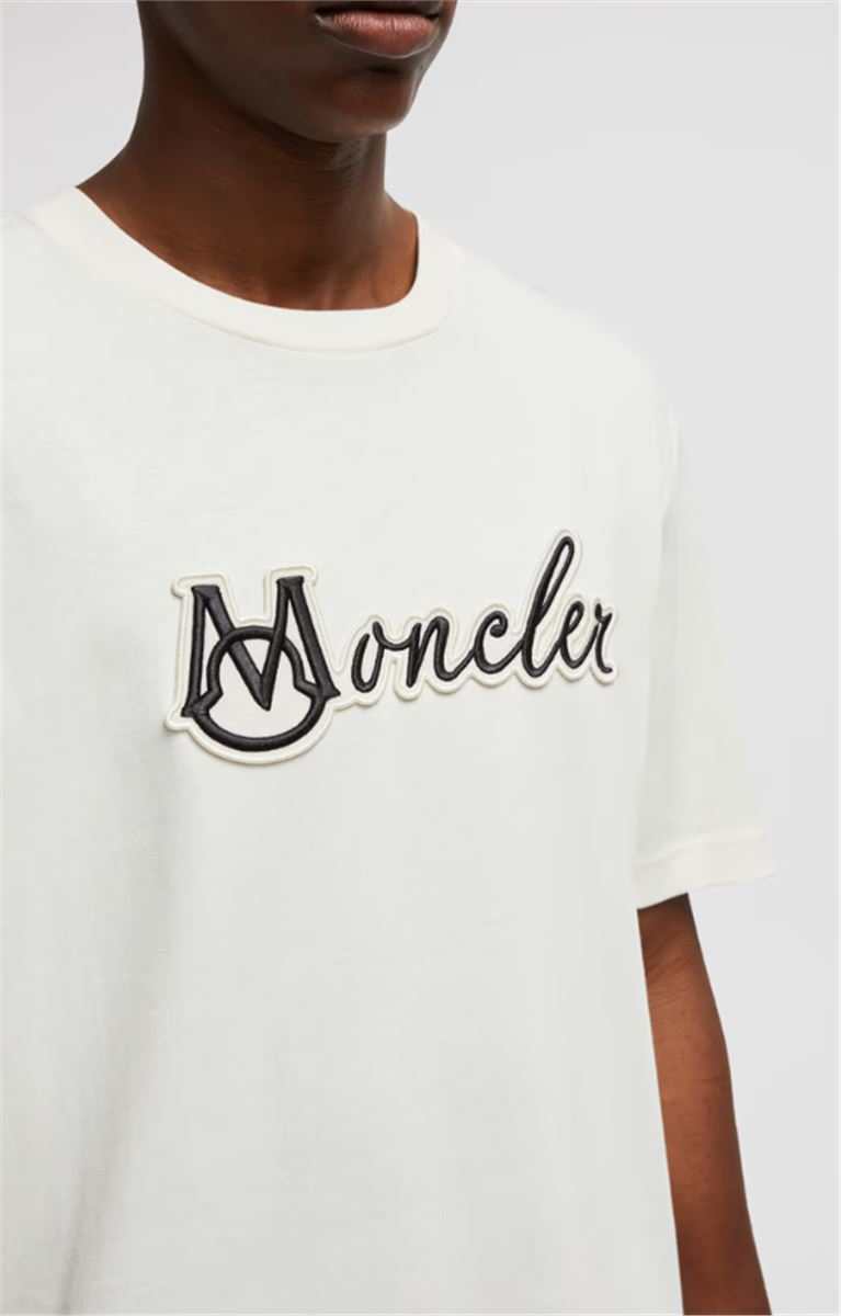 EMBROIDERED VARSITY LOGO COTTON T-SHIRT - MONCLER - Verso