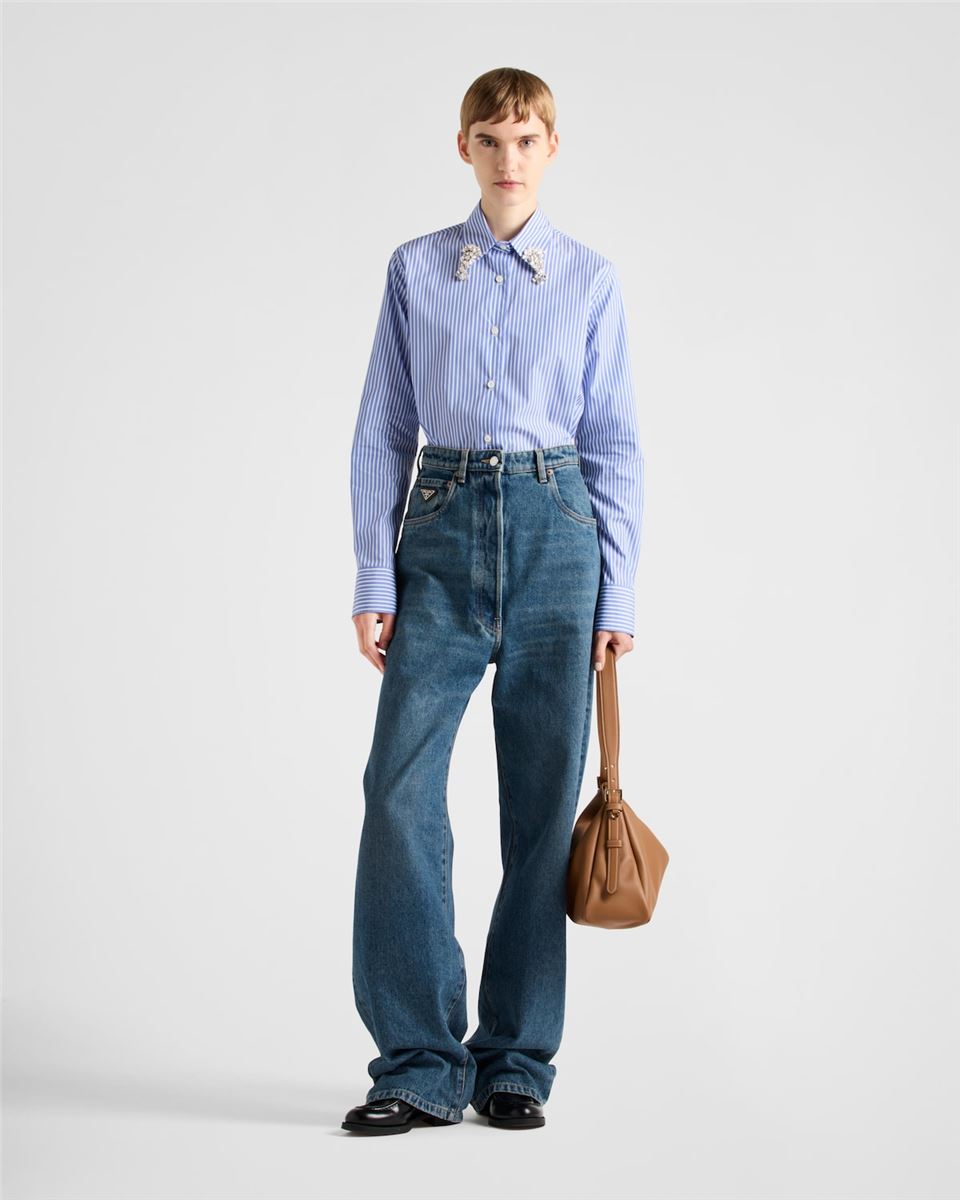 EMBROIDERED STRIPE POPLIN SHIRT -  PRADA -  Verso