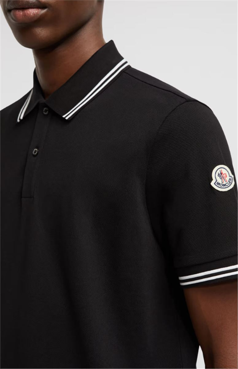 STRIPED TRIM COTTON PIQUET POLO SHIRT - MONCLER - Verso