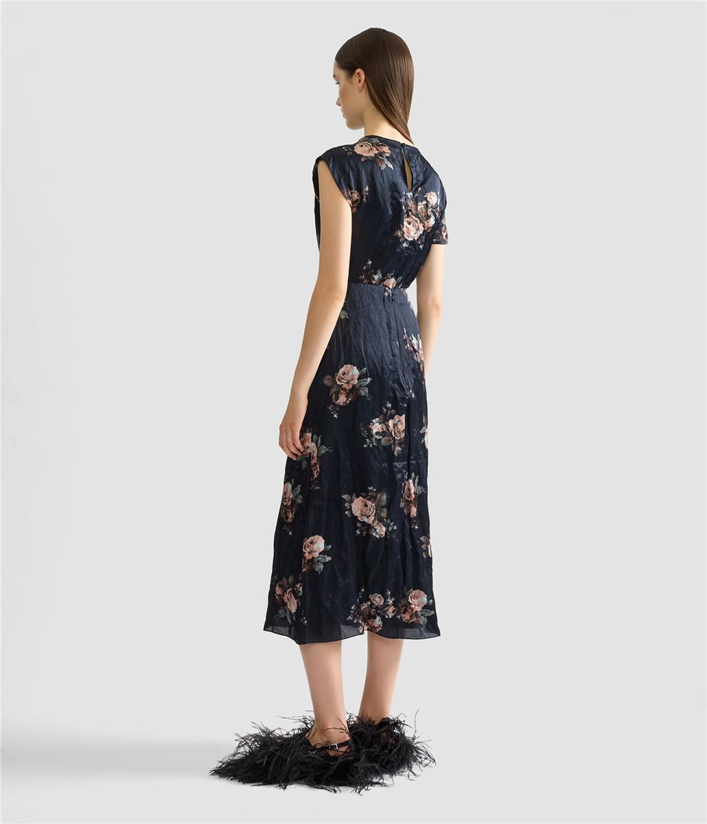 Floral crushed satin draped midi skirt-ERDEM-Verso