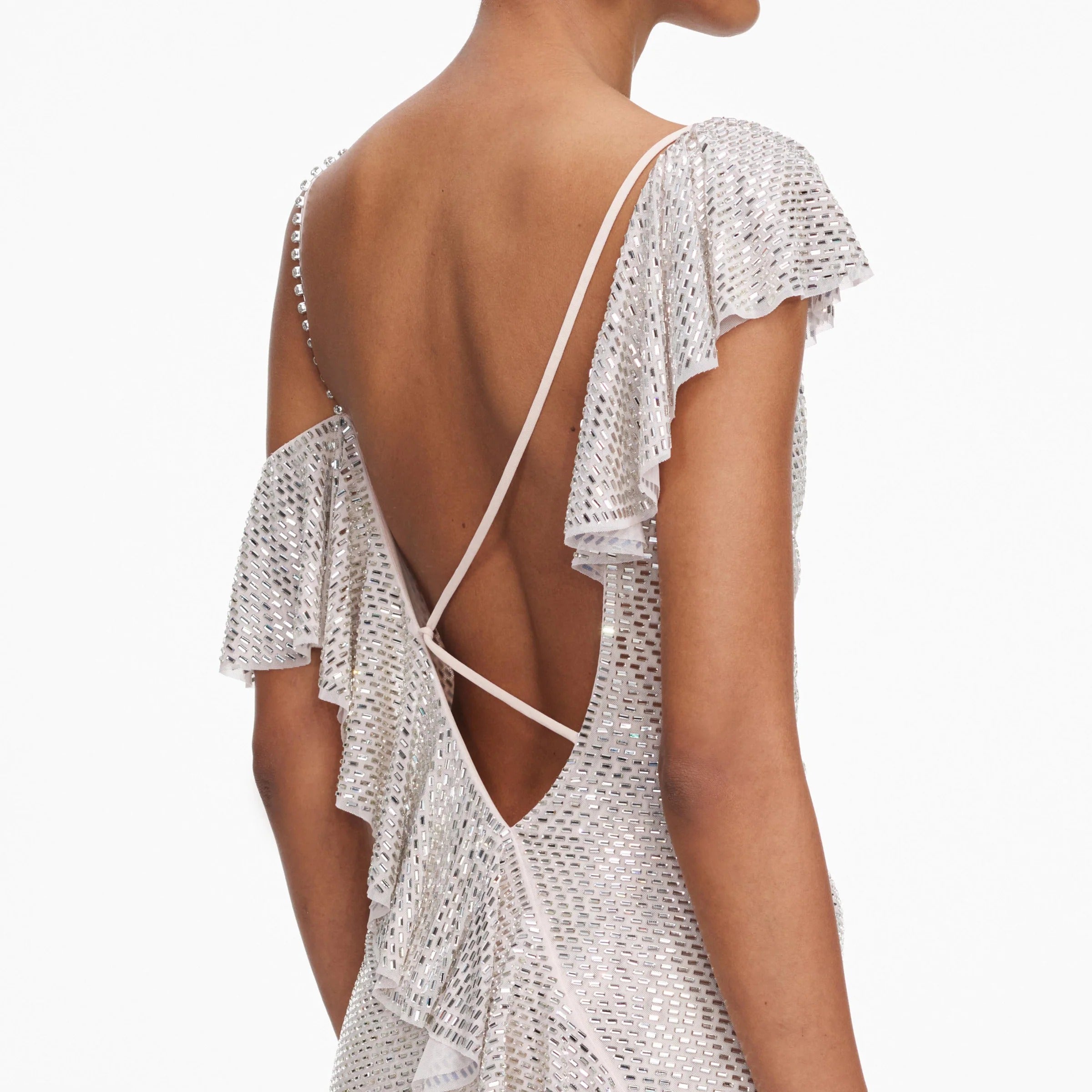 Champagne Rhinestone Ruffle Draped Maxi Dress-SELF-PORTRAIT-Verso