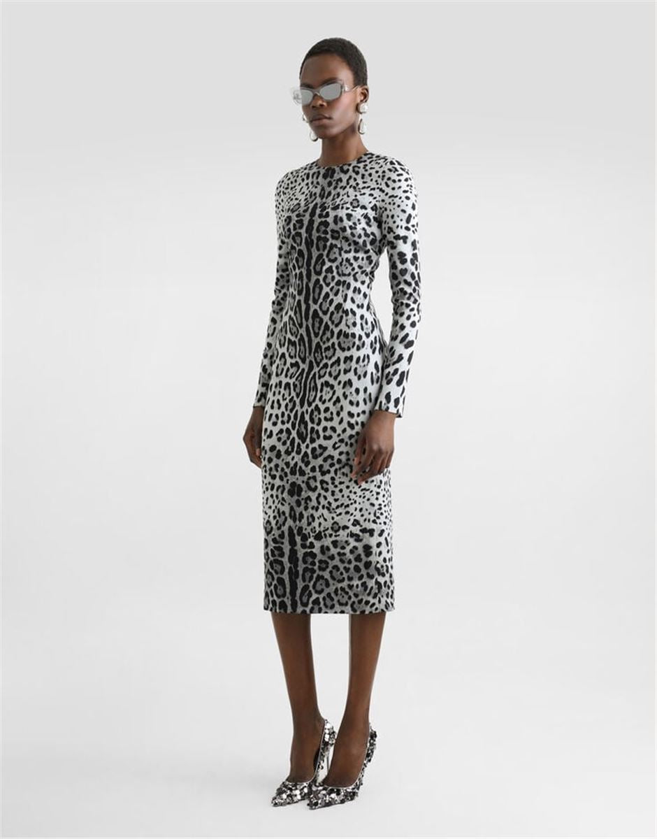 CHARMEUSE CALF-LENGTH SHEATH DRESS WITH LEOPARD PRINT - DOLCE & GABBANA - Verso