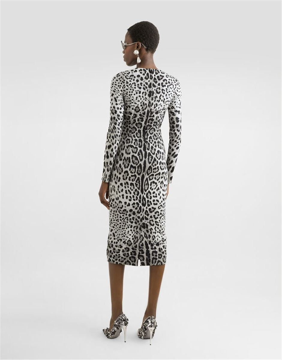 CHARMEUSE CALF-LENGTH SHEATH DRESS WITH LEOPARD PRINT - DOLCE & GABBANA - Verso