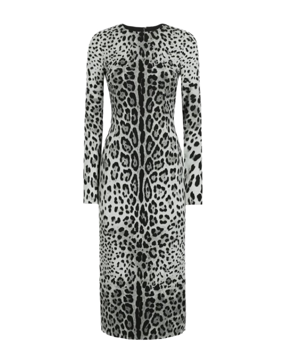 CHARMEUSE CALF-LENGTH SHEATH DRESS WITH LEOPARD PRINT - DOLCE & GABBANA - Verso