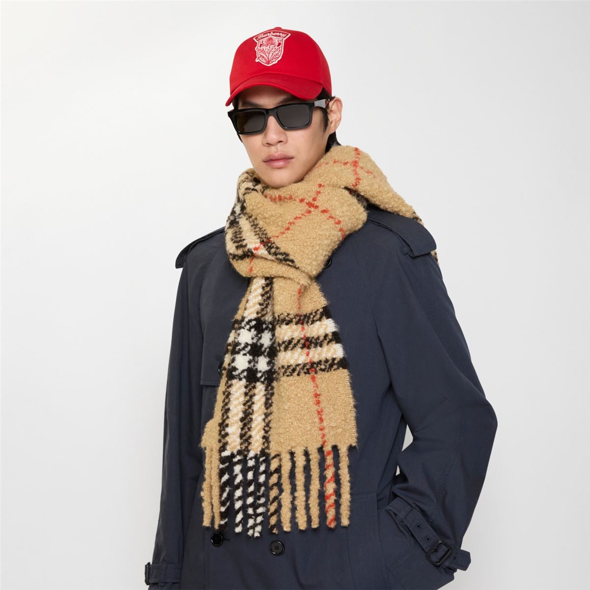 Check alpaca wool blend bouclé scarf-BURBERRY-Verso