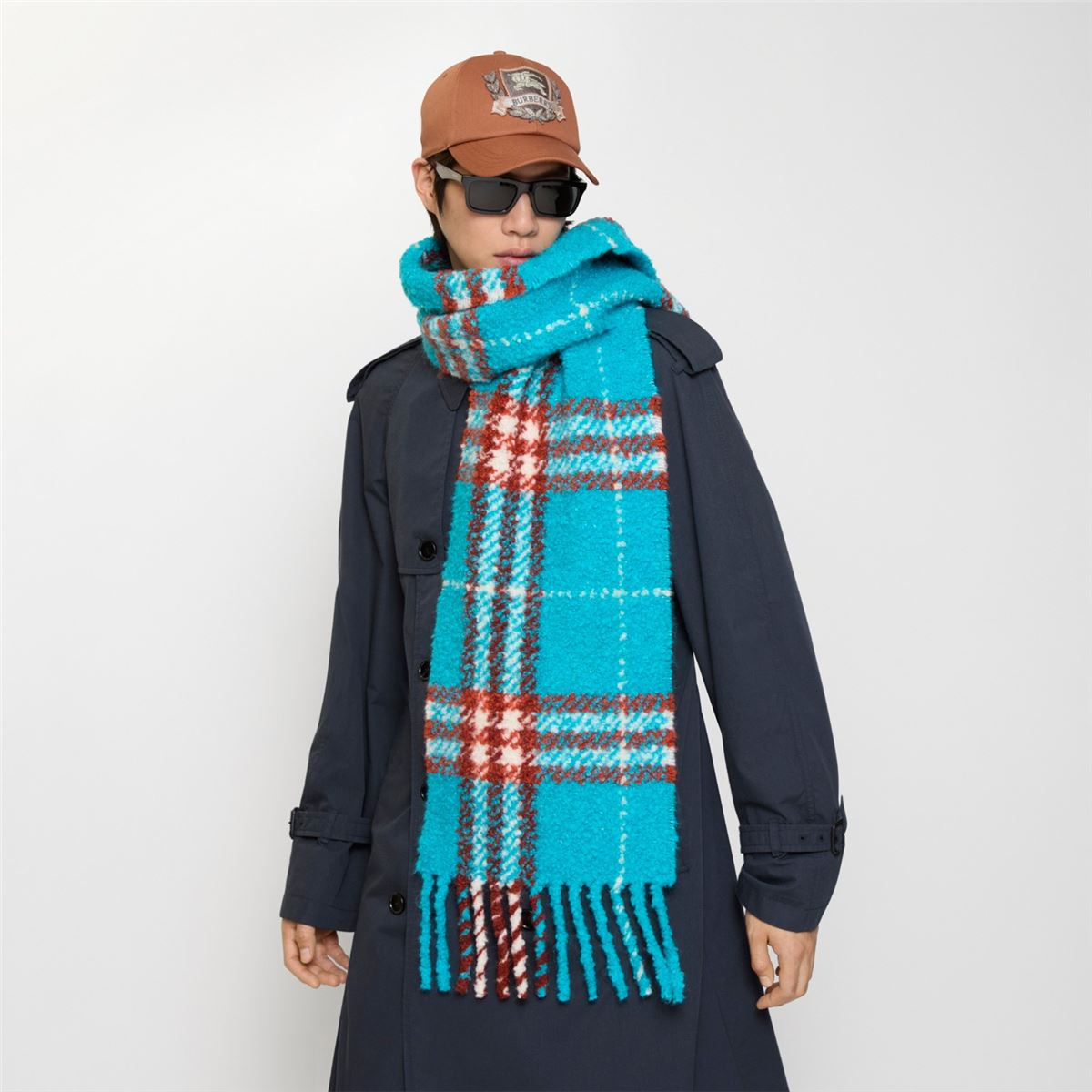 Check alpaca wool blend bouclé scarf-BURBERRY-Verso