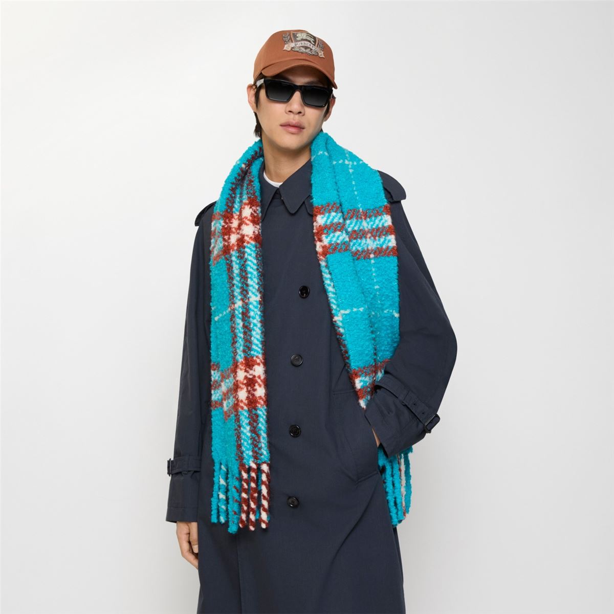 Check alpaca wool blend bouclé scarf-BURBERRY-Verso