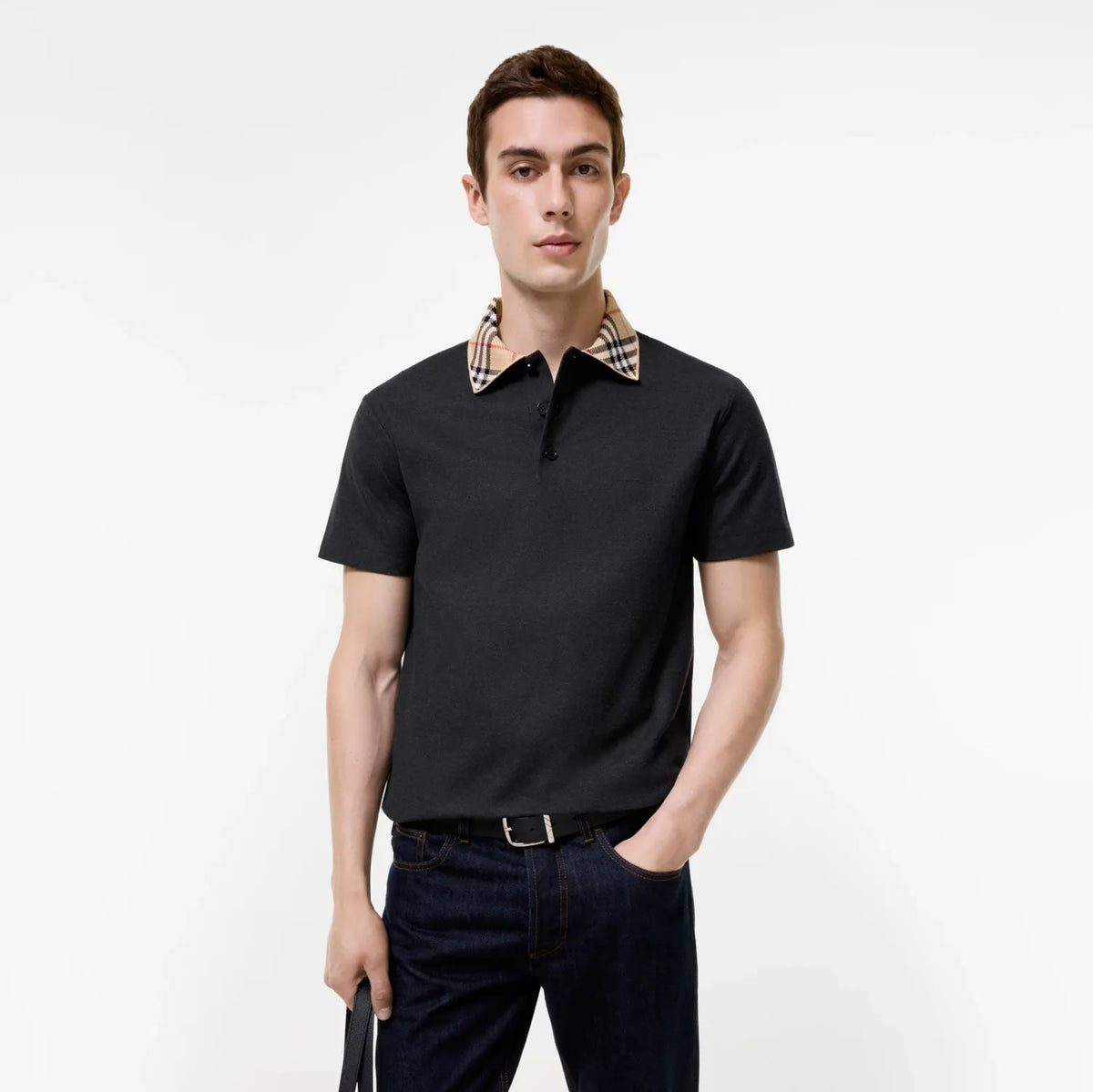 Check Collar Cotton Polo Shirt-BURBERRY-Verso