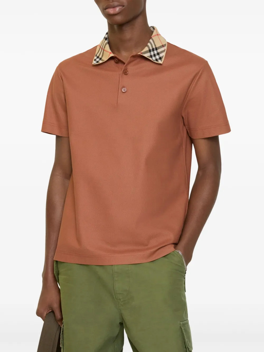 Check-collar cotton polo shirt-BURBERRY-Verso