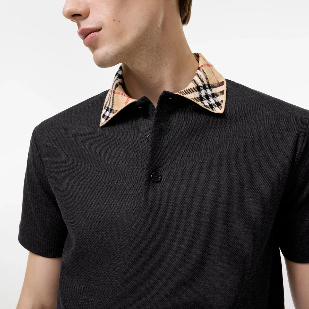 Check Collar Cotton Polo Shirt-BURBERRY-Verso