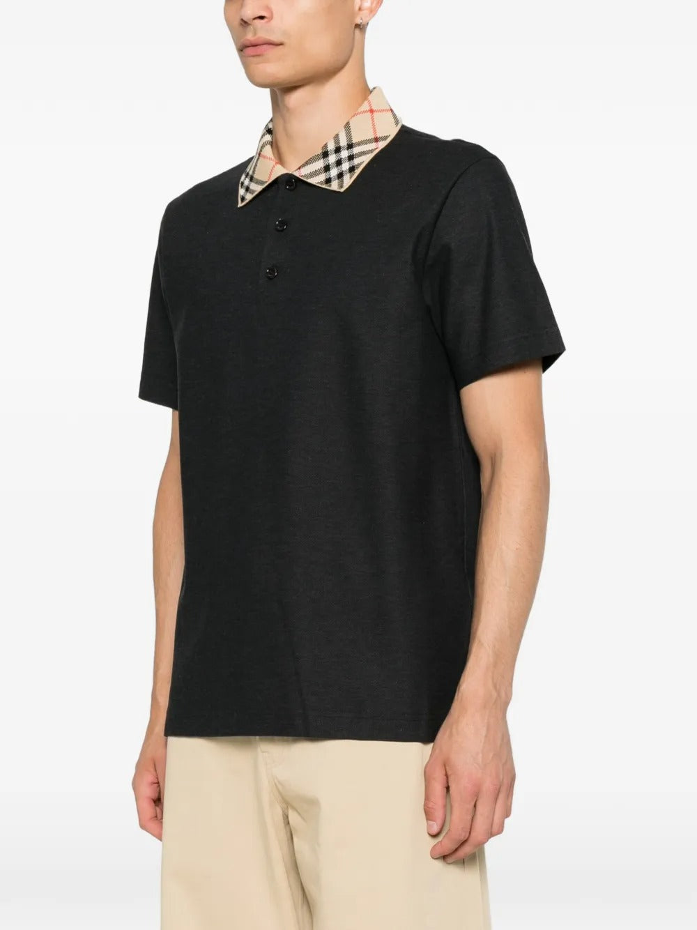 Check-collar cotton polo shirt-BURBERRY-Verso