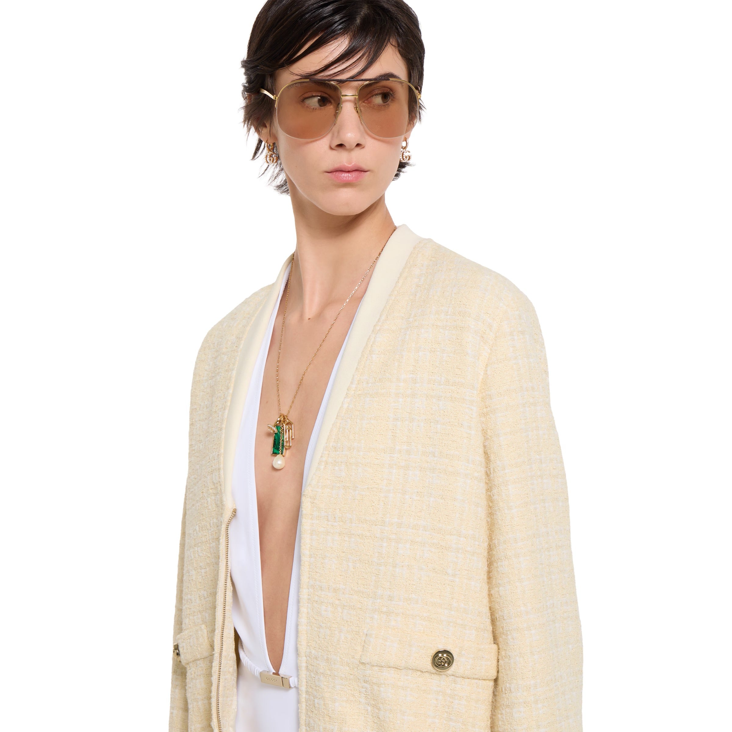 Check cotton tweed jacket-GUCCI-Verso