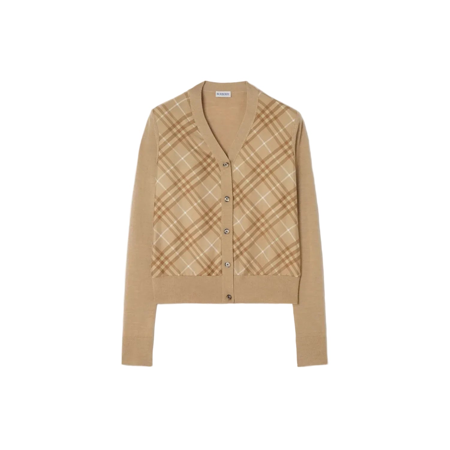 Check panel wool silk cardigan-BURBERRY-309526-S-Verso