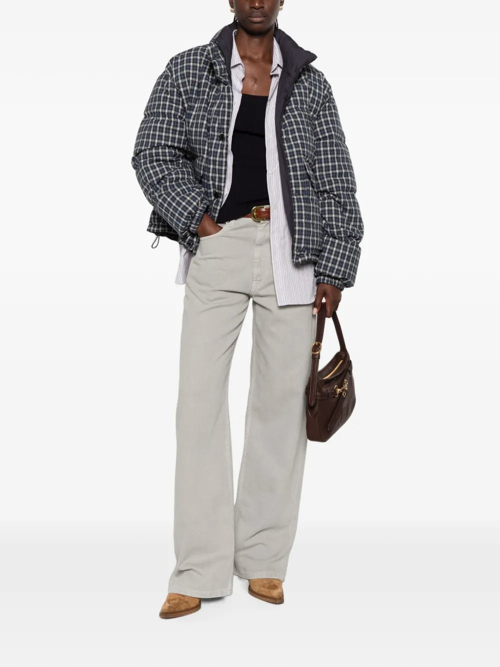 Check-pattern quilted jacket-MIU MIU-Verso