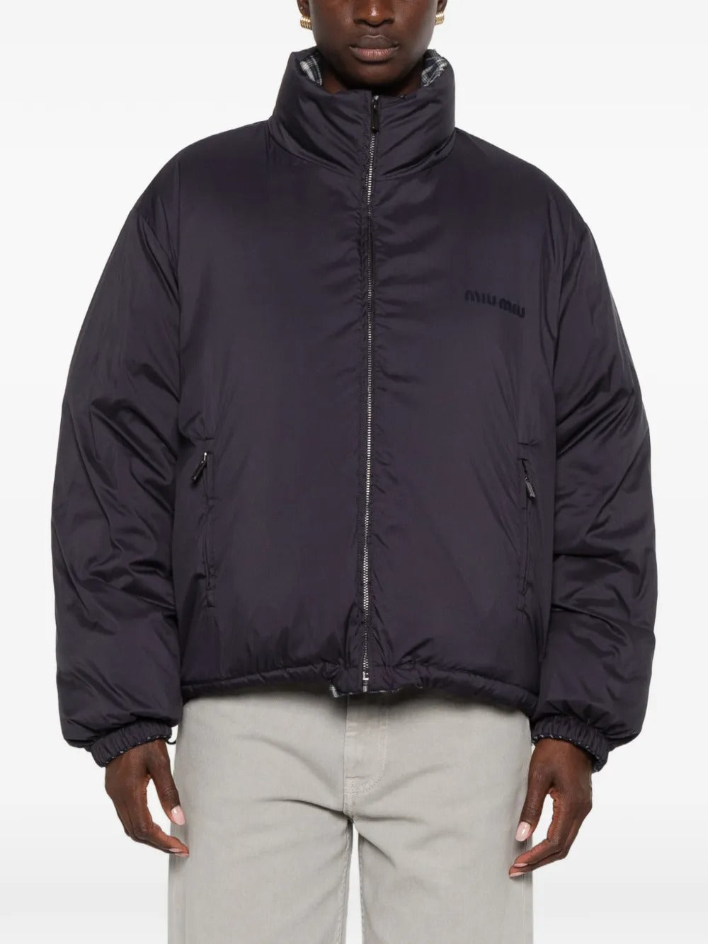 Check-pattern quilted jacket-MIU MIU-Verso