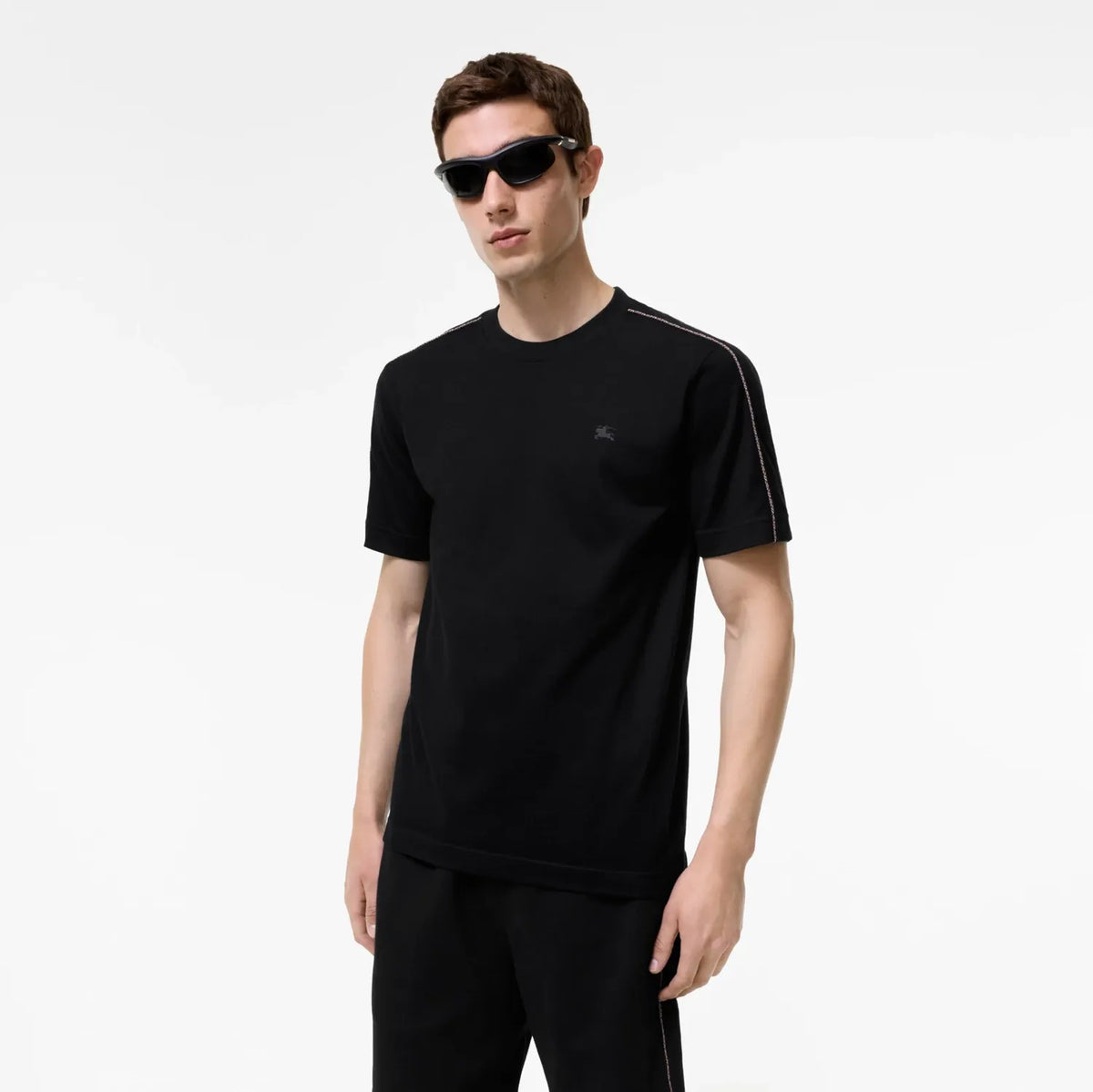 Check piping cotton t-shirt-BURBERRY-Verso