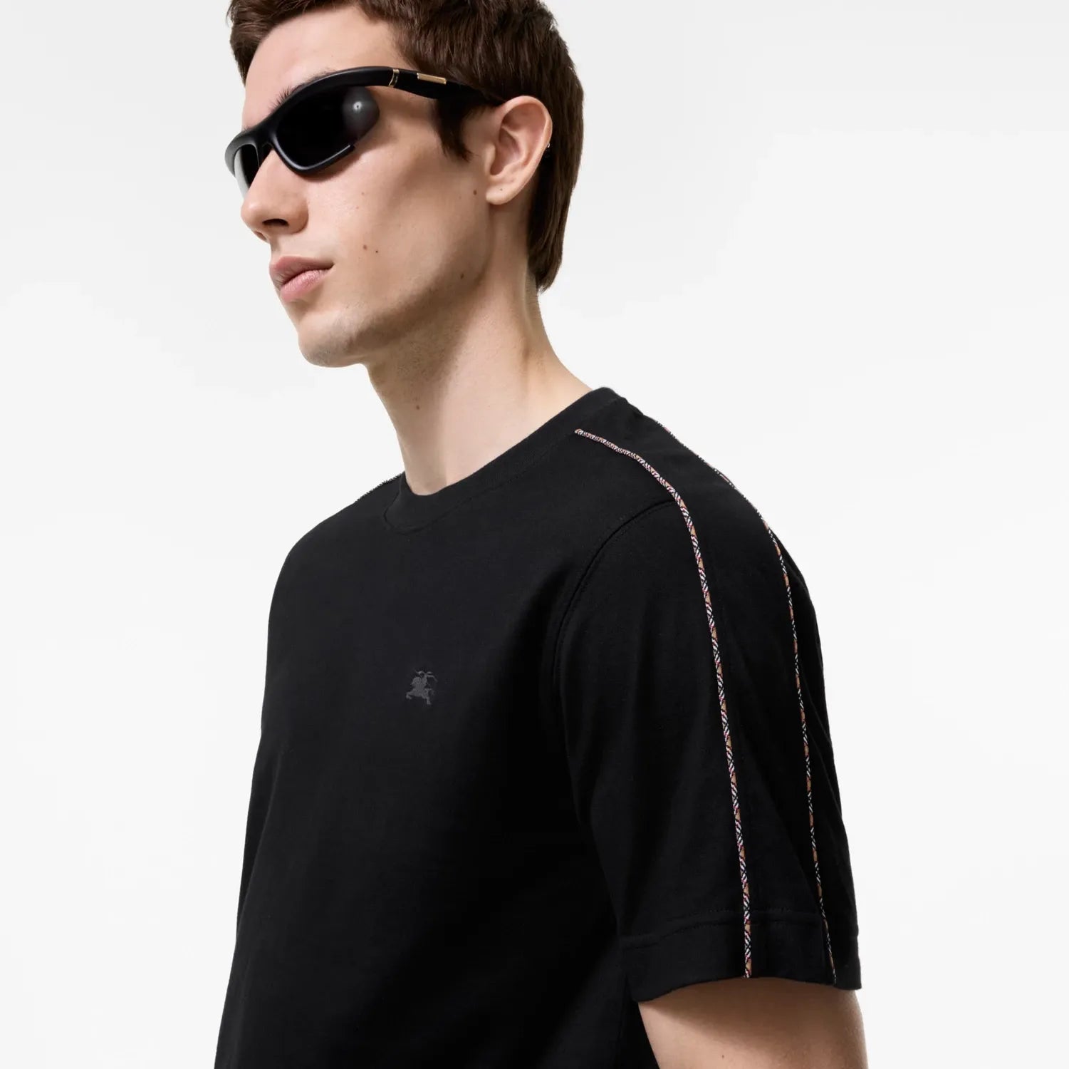 Check piping cotton t-shirt-BURBERRY-Verso
