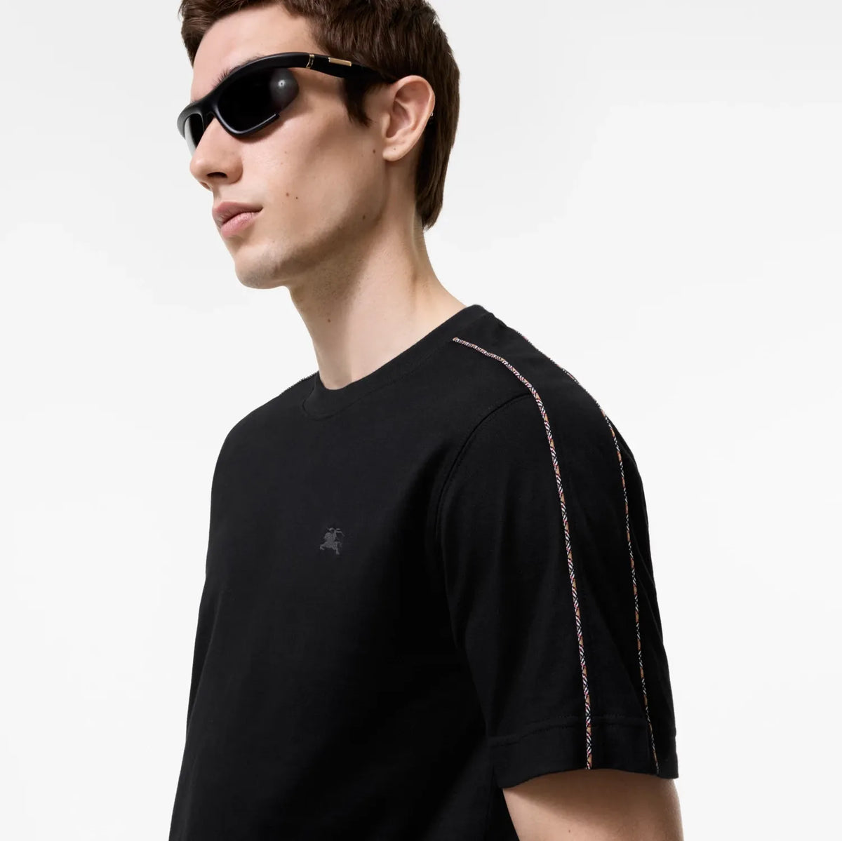 Check piping cotton t-shirt-BURBERRY-Verso