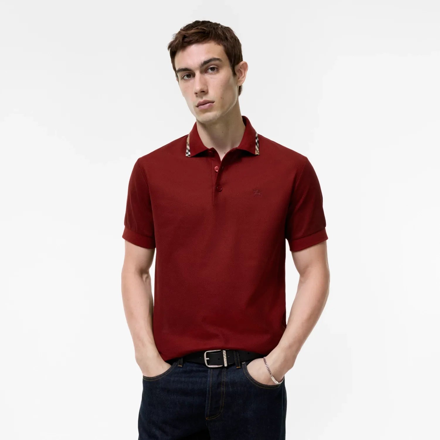 Check-trim cotton polo shirt-BURBERRY-Verso