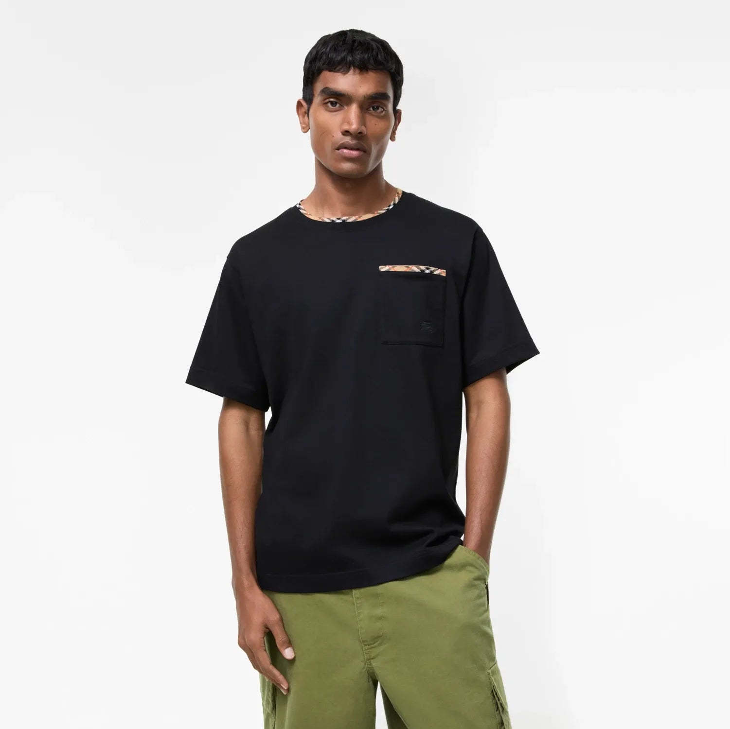 Check trim cotton t-shirt-BURBERRY-Verso